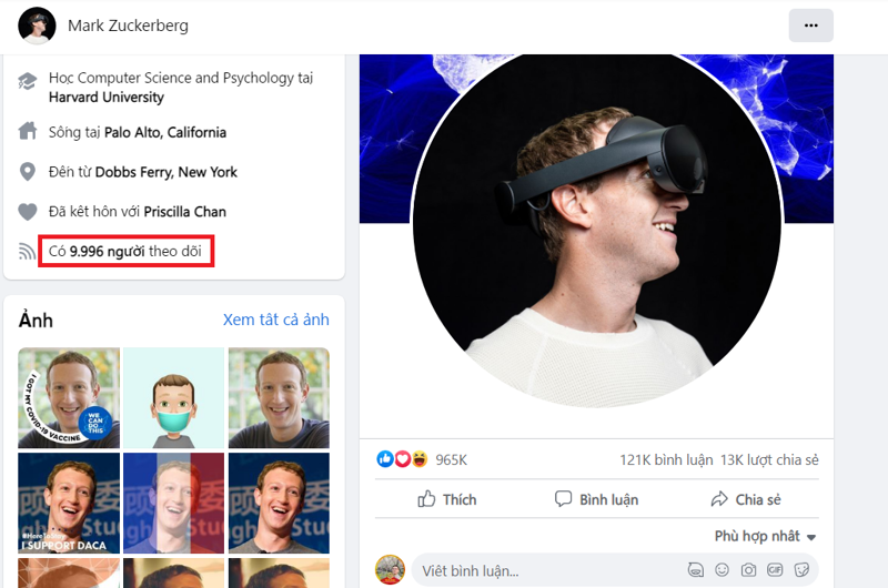 Mark Zuckerberg “ông chủ” mạng xã hội Facebook cũng bị tình trạng này khi lượt theo dõi còn dưới 10.000